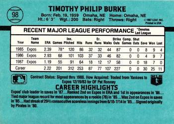 1988 Donruss #98 Tim Burke Back