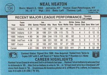 1988 Donruss #134 Neal Heaton Back
