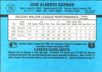 1988 Donruss #136 Jose Guzman Back