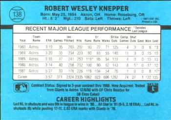 1988 Donruss #138 Bob Knepper Back