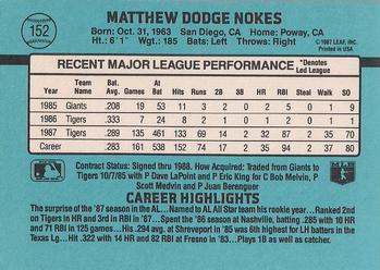 1988 Donruss #152 Matt Nokes Back