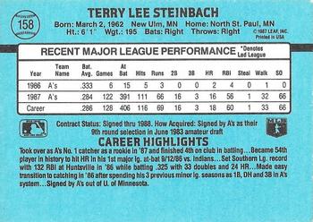 1988 Donruss #158 Terry Steinbach Back