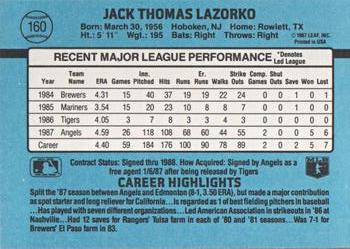 1988 Donruss #160 Jack Lazorko Back