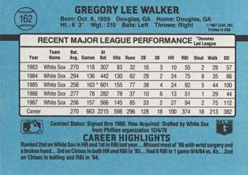 1988 Donruss #162 Greg Walker Back