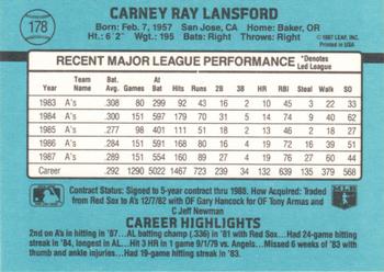 1988 Donruss #178 Carney Lansford Back