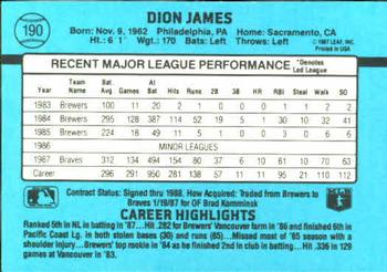 1988 Donruss #190 Dion James Back