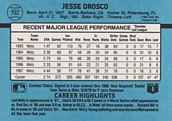 1988 Donruss #192 Jesse Orosco Back