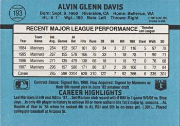 1988 Donruss #193 Alvin Davis Back
