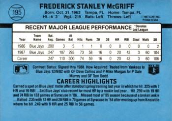 1988 Donruss #195 Fred McGriff Back