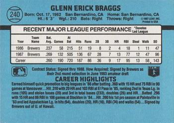 1988 Donruss #240 Glenn Braggs Back