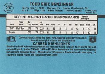 1988 Donruss #297 Todd Benzinger Back