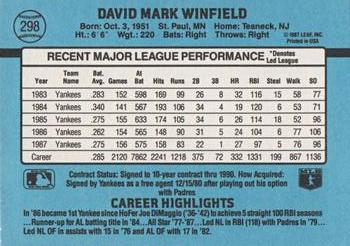 1988 Donruss #298 Dave Winfield Back