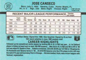 1988 Donruss #302 Jose Canseco Back