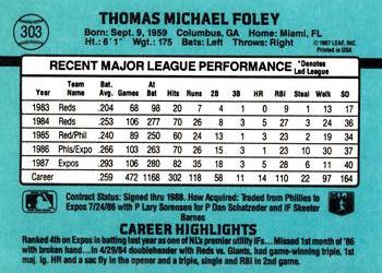 1988 Donruss #303 Tom Foley Back