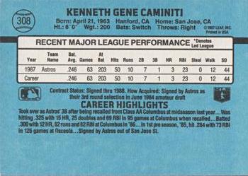 1988 Donruss #308 Ken Caminiti Back