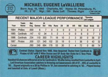 1988 Donruss #312 Mike LaValliere Back