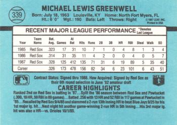 1988 Donruss #339 Mike Greenwell Back