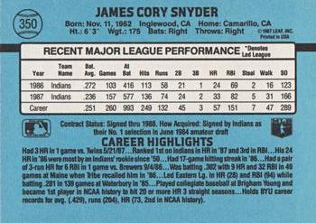 1988 Donruss #350 Cory Snyder Back