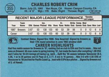 1988 Donruss #355 Chuck Crim Back