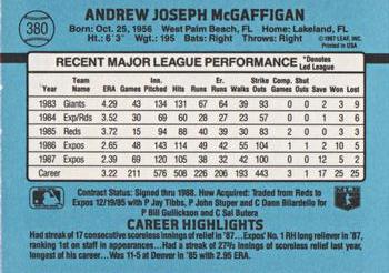 1988 Donruss #380 Andy McGaffigan Back