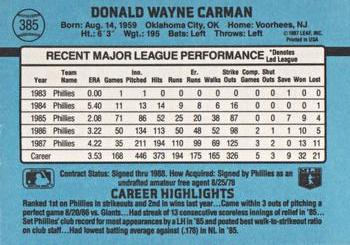 1988 Donruss #385 Don Carman Back