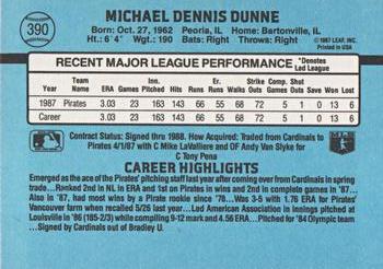 1988 Donruss #390 Mike Dunne Back