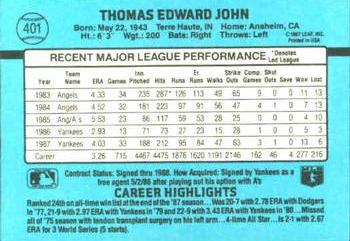 1988 Donruss #401 Tommy John Back
