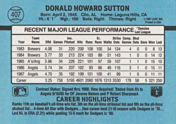 1988 Donruss #407 Don Sutton Back