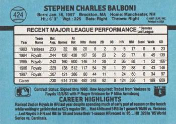 1988 Donruss #424 Steve Balboni Back