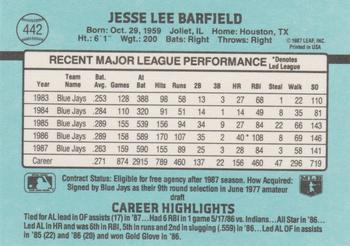 1988 Donruss #442 Jesse Barfield Back