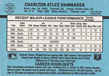 1988 Donruss #450 Atlee Hammaker Back