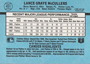1988 Donruss #451 Lance McCullers Back