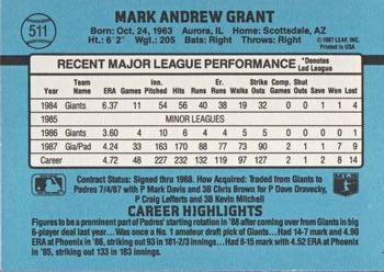1988 Donruss #511 Mark Grant Back