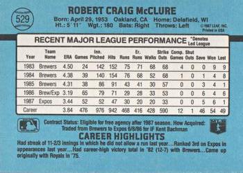 1988 Donruss #529 Bob McClure Back
