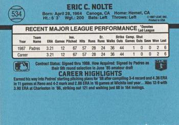 1988 Donruss #534 Eric Nolte Back