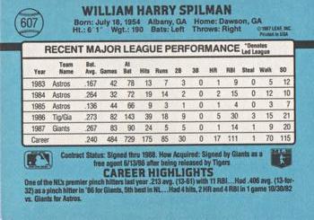 1988 Donruss #607 Harry Spilman Back