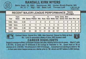 1988 Donruss #620 Randy Myers Back