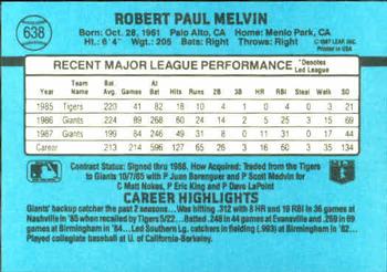 1988 Donruss #638 Bob Melvin Back