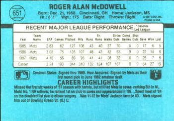 1988 Donruss #651 Roger McDowell Back