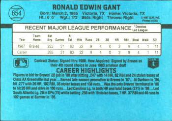 1988 Donruss #654 Ron Gant Back