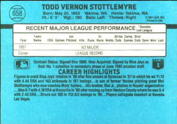1988 Donruss #658 Todd Stottlemyre Back