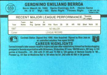 1988 Donruss #659 Geronimo Berroa Back