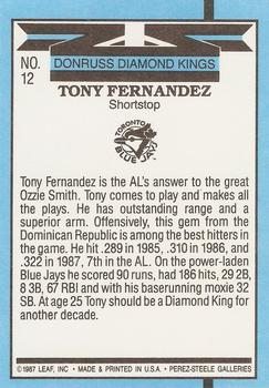 1988 Donruss #12 Tony Fernandez Back