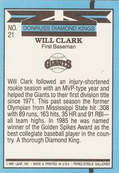 1988 Donruss #21 Will Clark Back