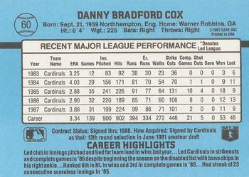 1988 Donruss #60 Danny Cox Back