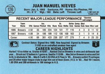 1988 Donruss #126 Juan Nieves Back