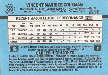 1988 Donruss #293 Vince Coleman Back