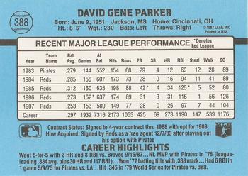 1988 Donruss #388 Dave Parker Back