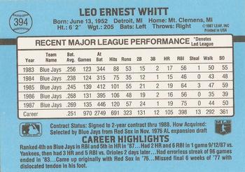 1988 Donruss #394 Ernie Whitt Back
