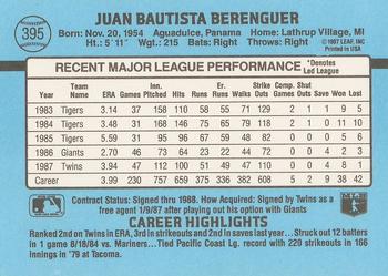 1988 Donruss #395 Juan Berenguer Back